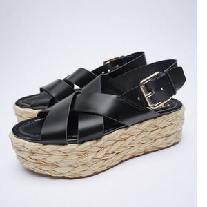 Zara Braided Leather Platform Sandal Black Leather Sz. 9 NEW (without tags)